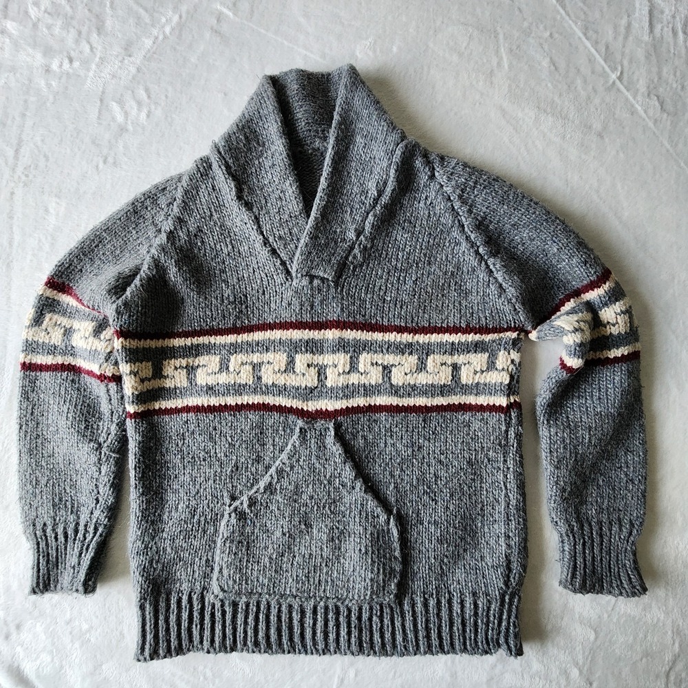 Hand Knit Cowichan Wool Sweater 40" Chest Adult Small Med Heavyweight Handmade